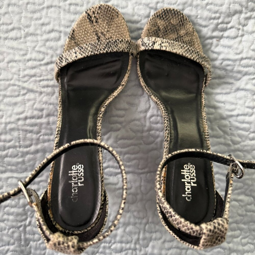 Charlotte Russe Addie Brown Snakeskin Print Heel Sandal Size 9M (Vegan)